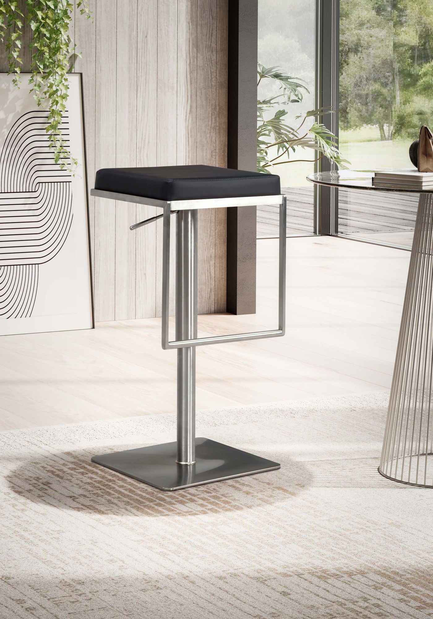 Barhocker Schwarz Kunstleder Edelstahl Design Barstuhl Modern Tresenstuhl Drehbar Gepolstert Bistrohocker Metall Hoch Thekenhocker Hoehenverstellbar Hoher Hocker fuer Bar