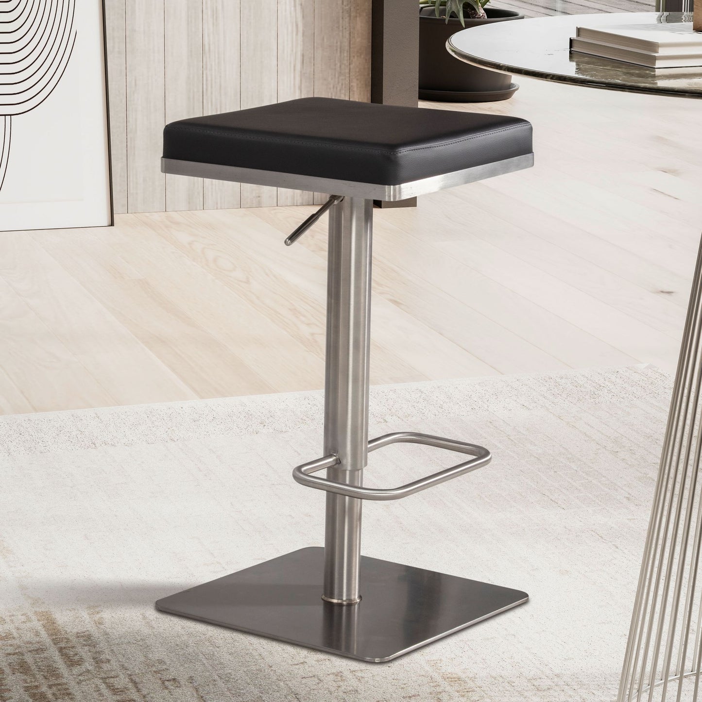 Barhocker Schwarz Kunstleder Edelstahl Barstuhl Modern Design Tresenstuhl Drehbar Gepolstert Bistrohocker Metall Hoch Thekenhocker Hoehenverstellbar Hoher Hocker fuer Bar