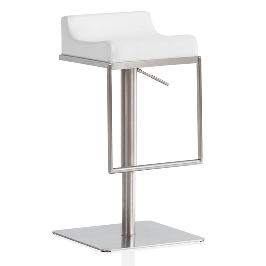 Barhocker Weiss Kunstleder Edelstahl Quadratisch Hoehenverstellbar 67   92 cm Design Barstuhl Gepolstert Bistrohocker Modern Thekenhocker Tresenstuhl fuer die Bar