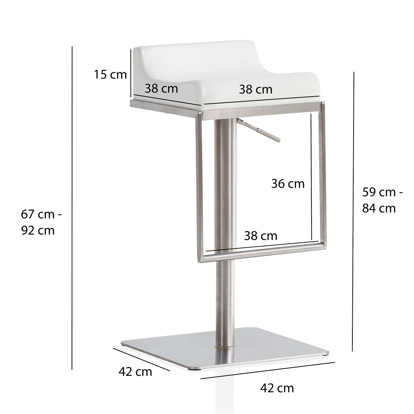 Barhocker Weiss Kunstleder Edelstahl Quadratisch Hoehenverstellbar 67   92 cm Design Barstuhl Gepolstert Bistrohocker Modern Thekenhocker Tresenstuhl fuer die Bar