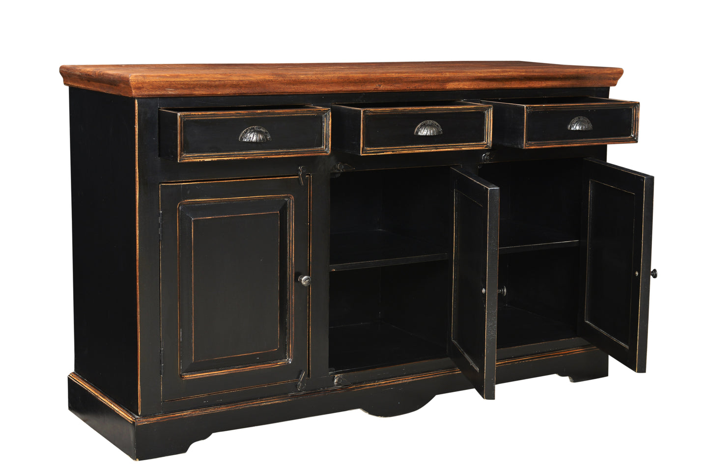 Sideboard 3 Schubladen 3 Tueren je 1 loser Boden hinter jeder Tuer Fachinnenmasse 395 44x34x25 cm ohne Boden 52 57 cm hoch Schubladeninnenmasse 38x34x10 cm